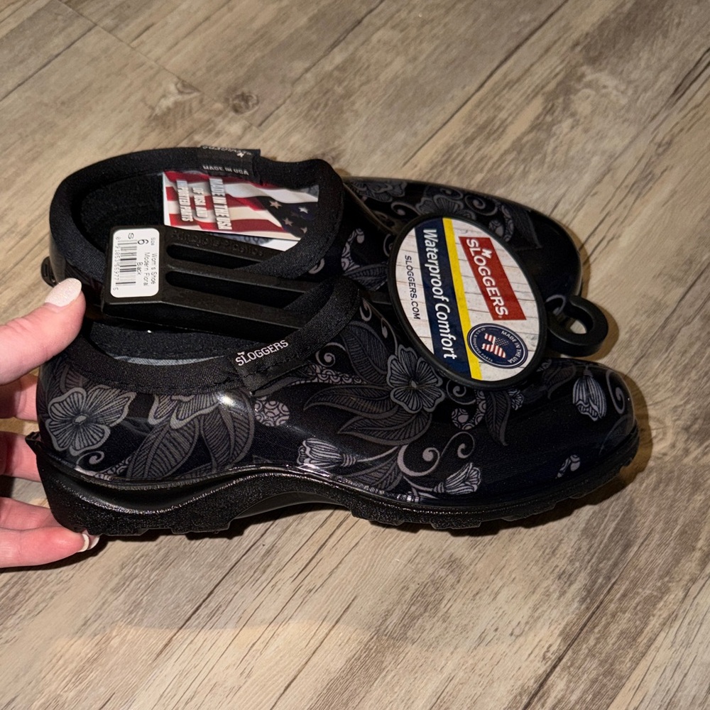 Sloggers Black Floral Waterproof Comfort Clog